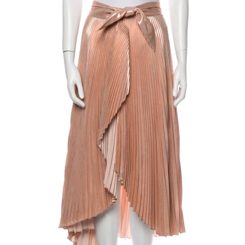 A.L.C. XS Metallic Pink Pleated Wrap Skirt Ballerina Barbie Ballerina Rose Gold